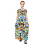 Graffiti Word Seamless Pattern Kids  Short Sleeve Maxi Dress
