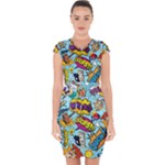 Comic Elements Colorful Seamless Pattern Capsleeve Drawstring Dress 