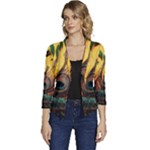 Forest Owl Art Snow Winter Women s Casual 3/4 Sleeve Spring Jacket