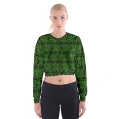 Green Floral Pattern Floral Greek Ornaments Cropped Sweatshirt