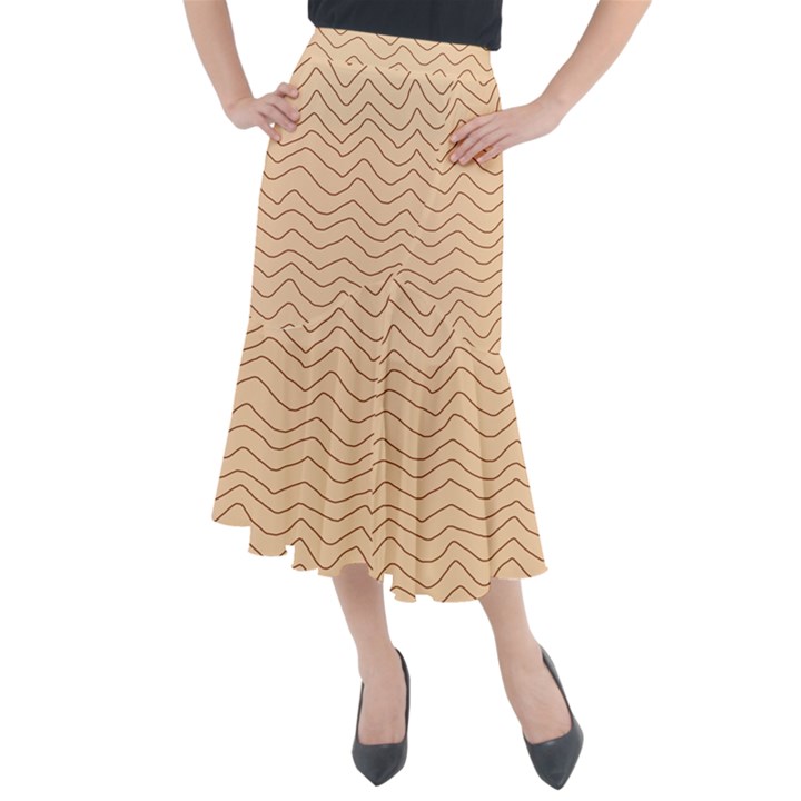Background Wavy Zig Zag Lines Midi Mermaid Skirt