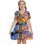 Eiffel Tower Starry Night Print Van Gogh Kids  Short Sleeve Tiered Mini Dress