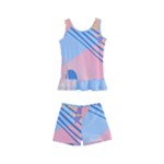 Abstract Lines Dots Pattern Purple Pink Blue Kids  Boyleg Swimsuit
