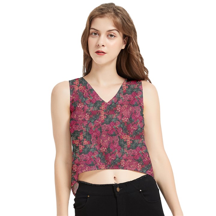 Captivating botanic motif collage composition featuring a harmonious blend of vibrant reds and dark greens. Perfect for adding a touch of natural elegance to any space or garment, whether it s adornin