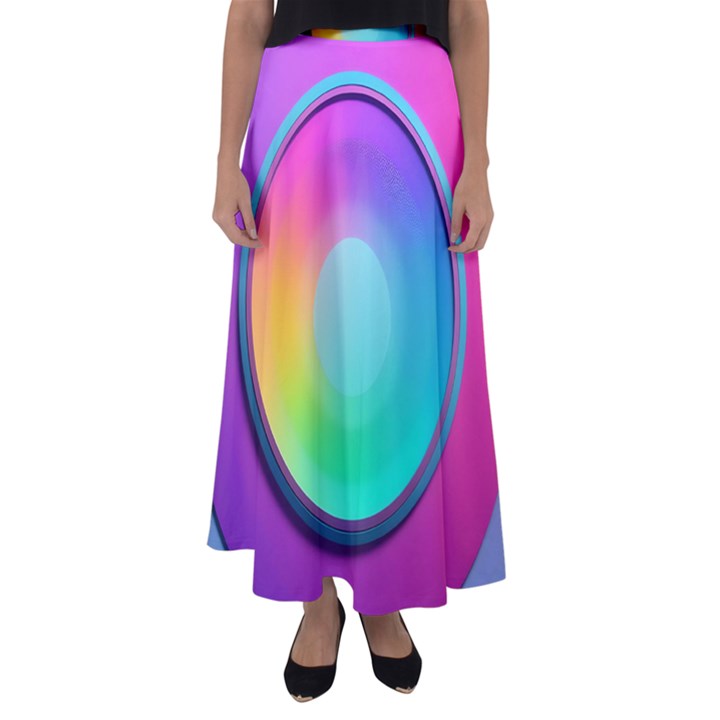 Circle Colorful Rainbow Spectrum Button Gradient Psychedelic Art Flared Maxi Skirt