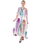 Pen Peacock Colors Colored Pattern Waist Tie Boho Maxi Dress