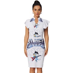Bluey, Bluey Dad, Bluey Kids, Vintage Frill Sleeve V-neck Bodycon Dress