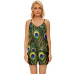 Peacock Pattern V-Neck Satin Pajamas Set