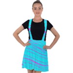 Wave Stripe Pattern Design Aqua Velvet Suspender Skater Skirt