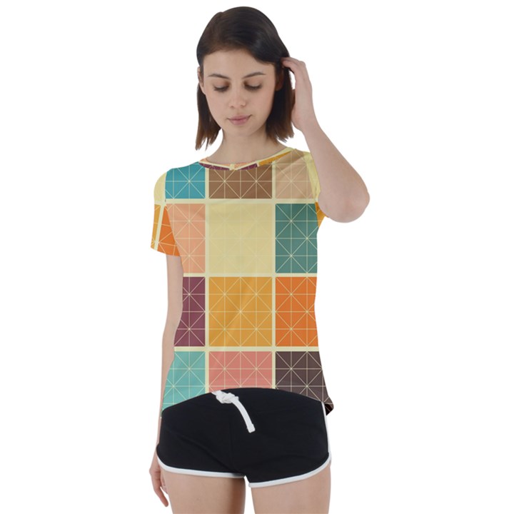 Square Cube Shape Colourful Short Sleeve Open Back T-Shirt