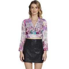 Clouds Multicolor Fantasy Art Skies Long Sleeve Tie Back Satin Wrap Top