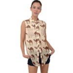 Camel Pattern Design Clothing Sleeveless Chiffon Button Shirt