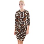 Giraffe Texture, Macro Quarter Sleeve Hood Bodycon Dress Giraffe Texture, Macro Quarter Sleeve Hood Bodycon Dress