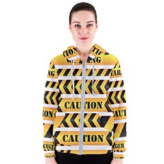 Caution Road Sign Warning Cross Danger Yellow Chevron Line Black Women s Zipper Hoodie