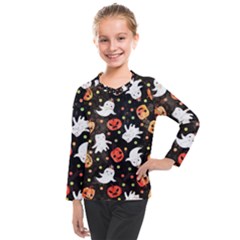Cool Halloween Ghosts, Adoxali, Autumn Kids  Long Mesh T-shirt