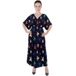 Blue sky airplanes planes V-Neck Boho Style Maxi Dress