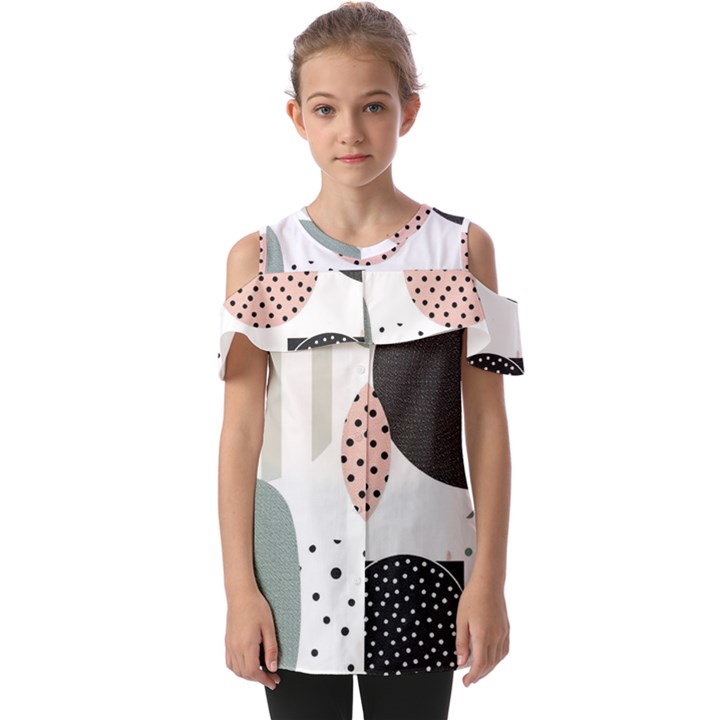 Geometric Design 12 Fold Over Open Sleeve Top