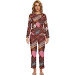 Sweet Food Seamless Pattern Womens  Long Sleeve Lightweight Pajamas Set