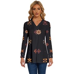 Minimalist Pattern With Simple Lines,flower And Shapes, Creating A Clean And Modern Long Sleeve Drawstring Hooded Top