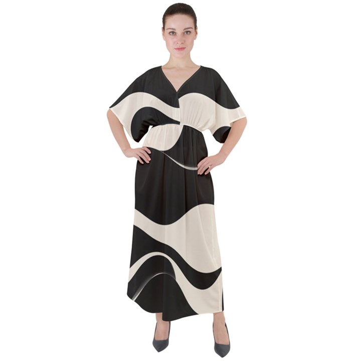 A Minimalist Pattern With Simple Lines And Shapes, Creating A Clean And Modern Aesthetic 06 V-Neck Boho Style Maxi Dress