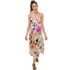 Abstract Floral Background Halter Tie Back Dress 