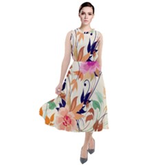 Abstract Floral Background Round Neck Boho Dress