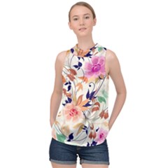 Abstract Floral Background High Neck Satin Top