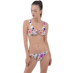 Abstract Floral Background Ring Detail Crop Bikini Set