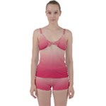 Cream Yellow To Crimson Red Linear Gradient Tie Front Two Piece Tankini