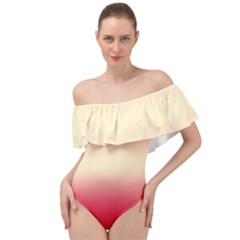 Crimson Red To Cream Yellow Bilinear Gradient Off Shoulder Velour Bodysuit 