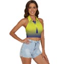 Navy Blue To Electric Yellow Bilinear Gradient Backless Halter Cami Shirt View3