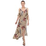 Leaves Pattern Teal Seamless Fall Maxi Chiffon Cover Up Dress