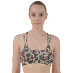 Victorian Beige And Teal Flower Pattern Line Them Up Sports Bra