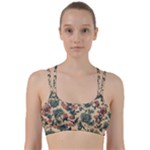 Victorian Beige And Teal Flower Pattern Line Them Up Sports Bra