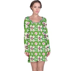 Retro 1880s Flowers Pattern 4 Long Sleeve Nightdress