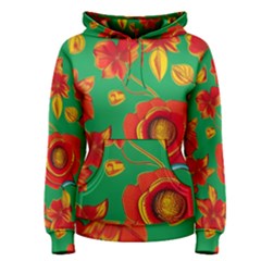 Mid Century Retro Floral 1970s 1960s Pattern 89 Women s Pullover Hoodie