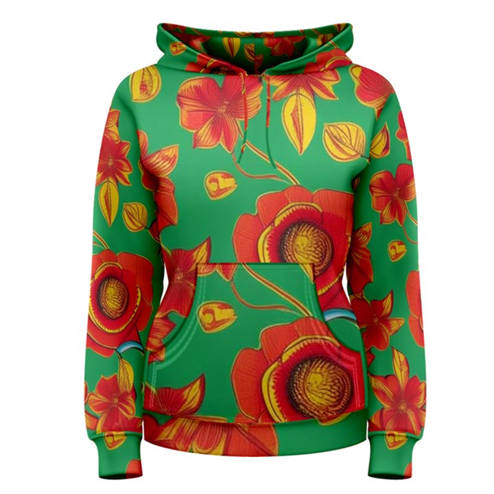 Mid Century Retro Floral 1970s 1960s Pattern 89 Women s Pullover Hoodie