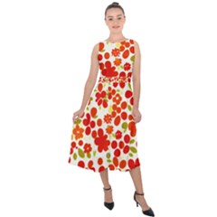 Mid Century Retro Floral 1970s 1960s Pattern 92 Midi Tie-back Chiffon Dress