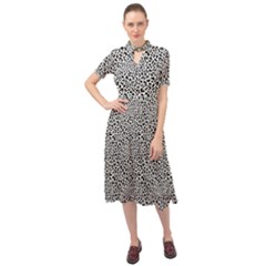 Black White Leopard Keyhole Neckline Chiffon Dress