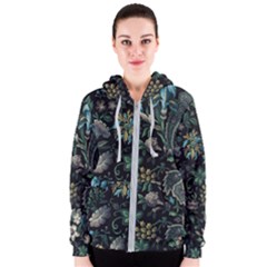 Pattern Flower Plants Leaves Nature Women s Zipper Hoodie