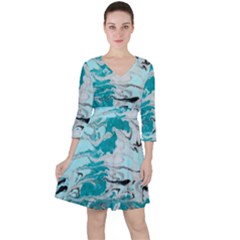Fluid Turquoise Quarter Sleeve Ruffle Waist Dress