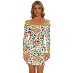 Owenjones Chinese 02 Bright-001 Long Sleeve Square Neck Bodycon Velvet Dress
