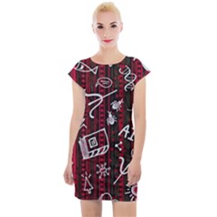 Abstract Pattern Background Cap Sleeve Bodycon Dress