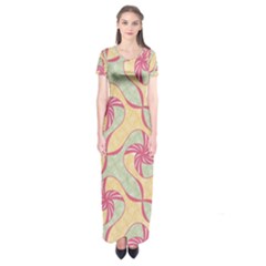 Abstract Pattern Design Scrapbooking Short Sleeve Maxi Dress
