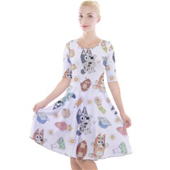 Bluey, Bluey Merch, Bluey Pattern, Bluey Bluey, Bingo, Bluey Design, Bluey Dog Quarter Sleeve A-line Dress