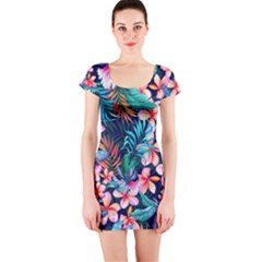 Hawaiian Flowers Hawaii Short Sleeve Bodycon Dress