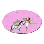 Unicorn And Fairy In A Grass Field And Sparkles Magnet (Oval)