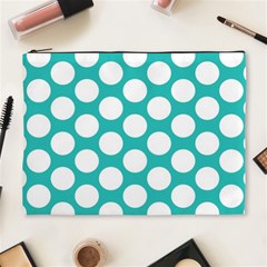 Turquoise Polkadot Pattern Cosmetic Bag (xl)