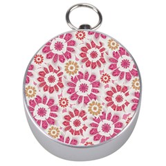 Feminine Flowers Pattern Silver Compass