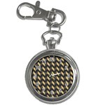 Tan Gray Modern Retro Chevron Patchwork Pattern Key Chain Watch
